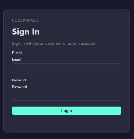Customer Login in ColorMixer